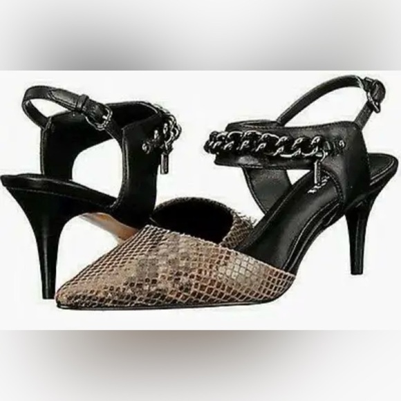 Coach Garland Snake Print Chain Detail Slingback Kitten Heel, Black-Brown, 7B - Picture 13 of 15